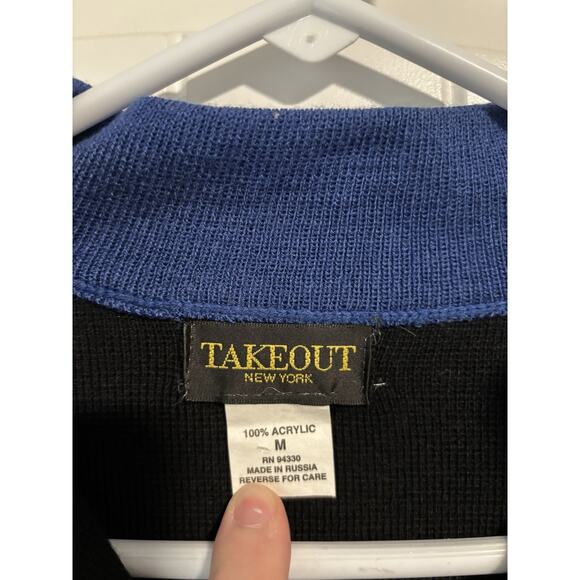 Takeout Blue Black Fitted 1/4 Zip Sweater Size M Mens - Picture 2 of 3